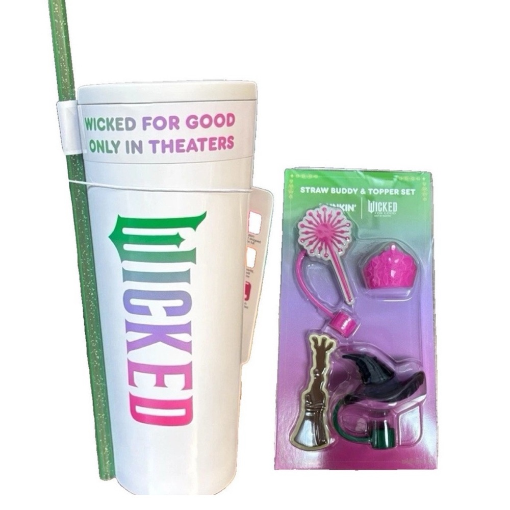 Wicked Themed Dunkin’s Party Cup with Straw Buddy Set - White and Green